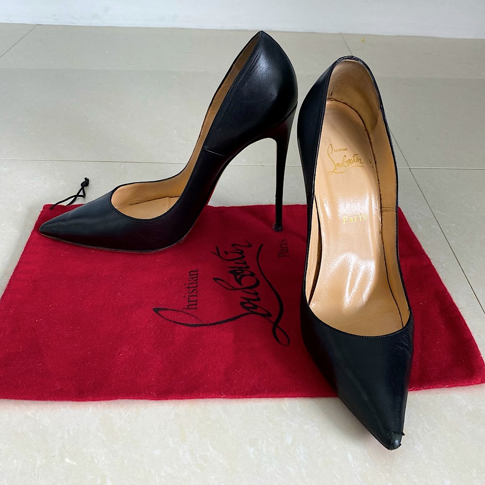 Christian Louboutin So Kate 120 black leather pumps, matte, Size 41